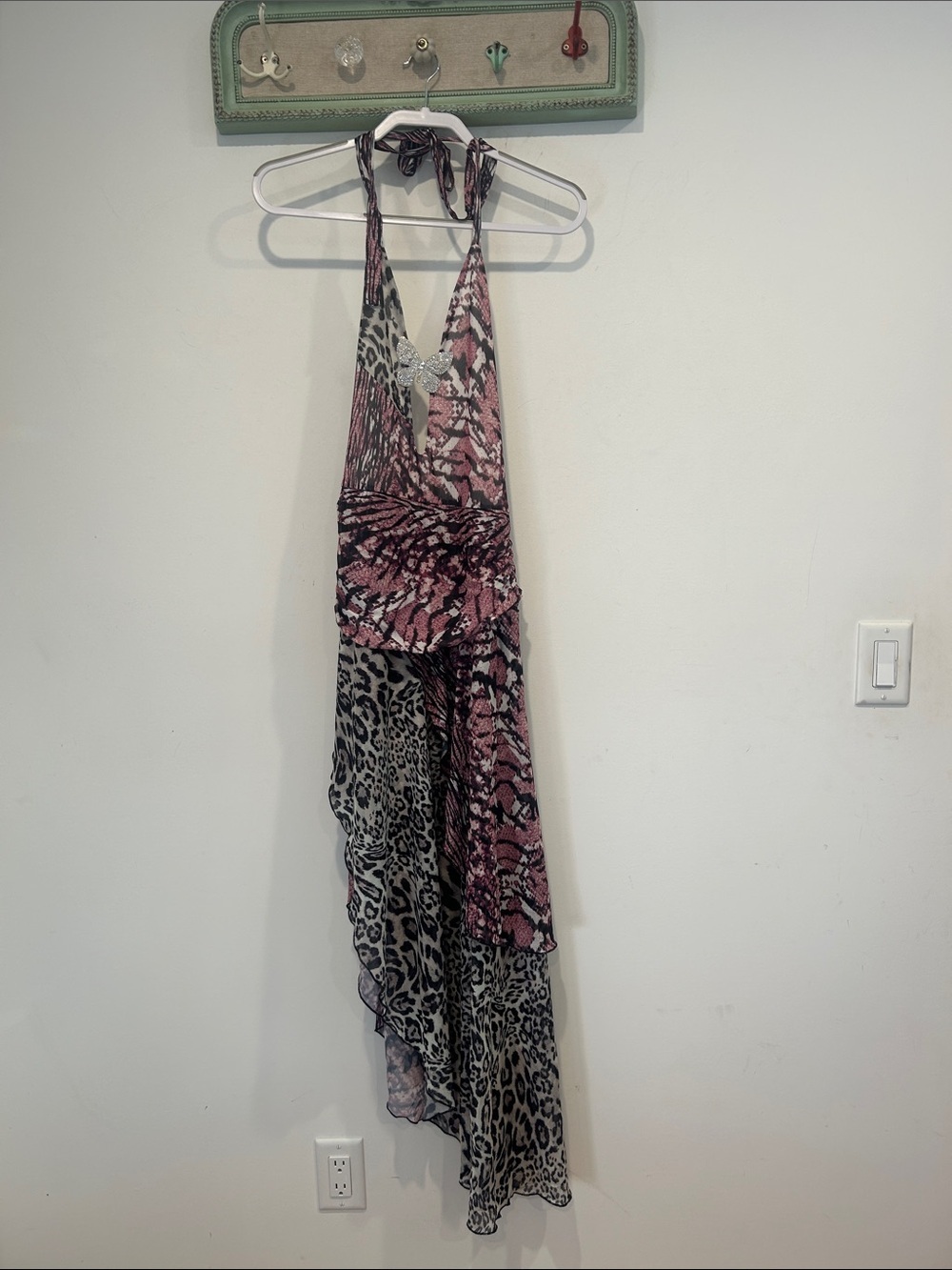 Dolls kill Y2K Paris Pink and Black Animal Print mesh Halter Maxi Dress medium